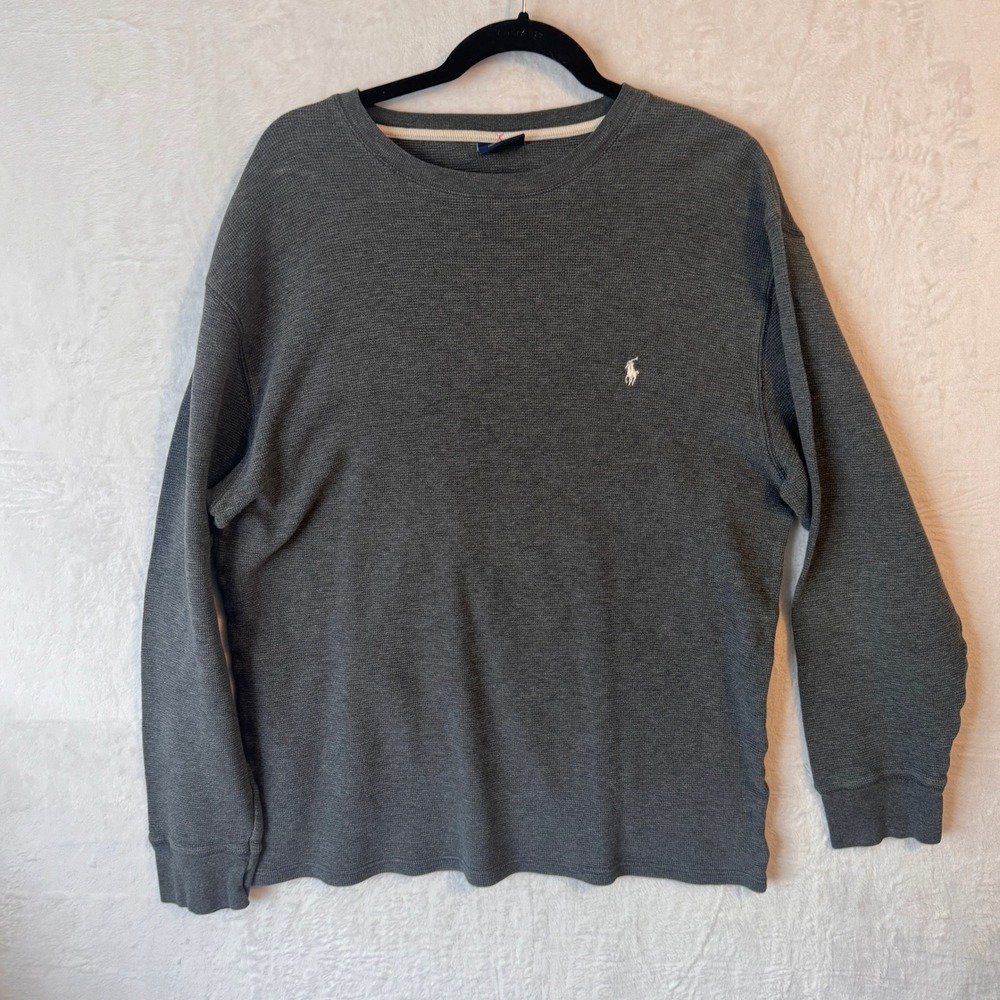 Polo Ralph Lauren Mens 2XL Charcoal Grey Waffle‎ Knit Thermal Shirt Cotton